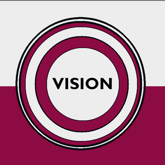 Small inner circle with text, "Vision" with outer circles crimson and grey