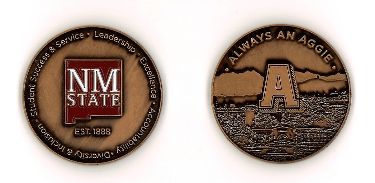 An image displaying the Aggie Core Values - Always an Aggie Challenge Coin. 